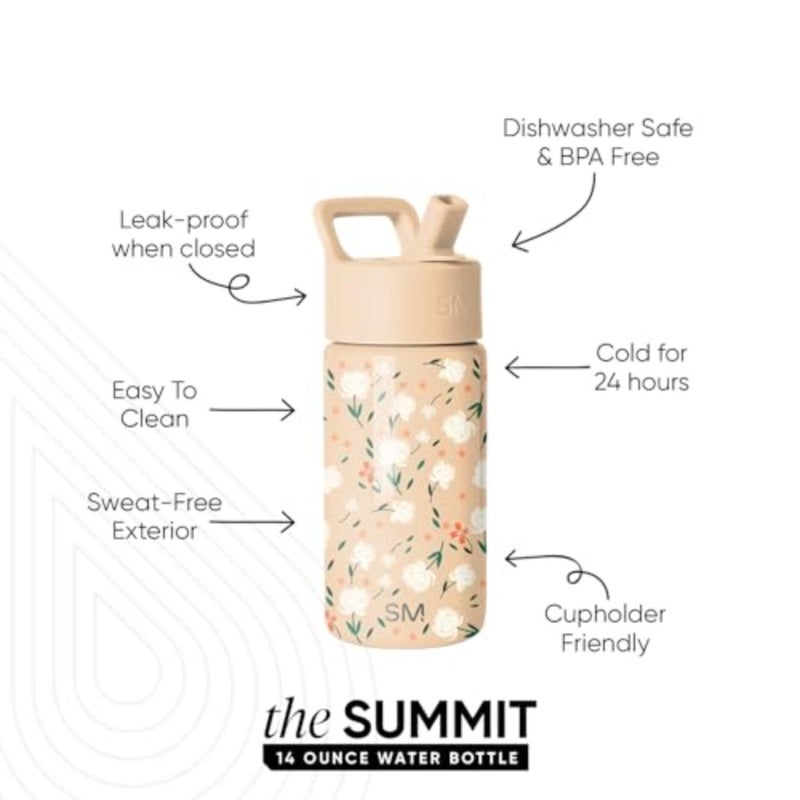Water Bottle with Straw Lid Insulated Stainless Steel Tumbler and Spill Proof Toddler Cup for School, Girls, Boys Summit Chloe Floral - Image 3