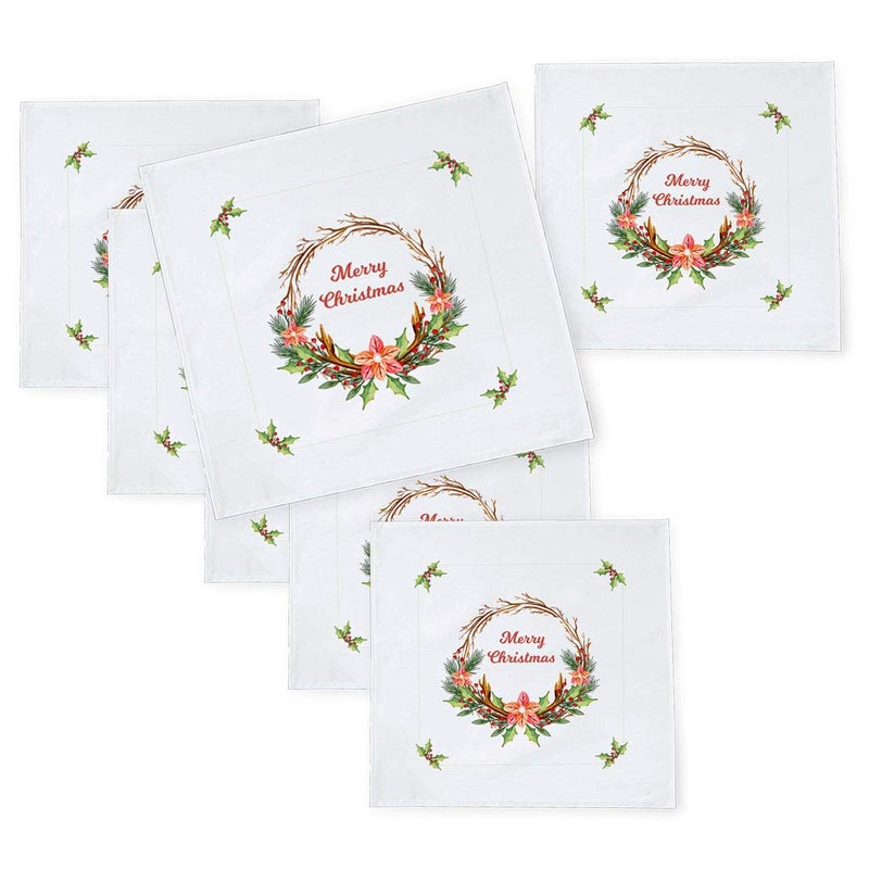Khakee 6 Pcs Christmas Theme Tafta Silk Table Napkins 10x 10 for Xmas Decoration Christmas OrnamentsChristmas Gift npxmas334P - Image 1