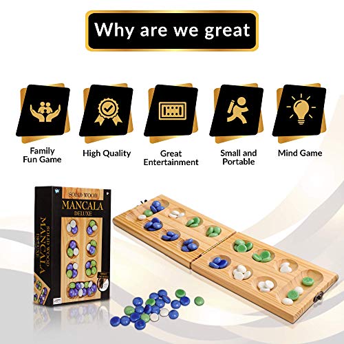 Point Games Solid Wood Deluxe Mancala - Folding Board Game w Metal Latch and Glass Marbles- Portable Strategy Travel Game - Recommended Ages 6+ - Image 3