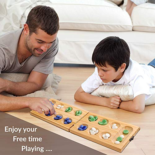 Point Games Solid Wood Deluxe Mancala - Folding Board Game w Metal Latch and Glass Marbles- Portable Strategy Travel Game - Recommended Ages 6+ - Image 4