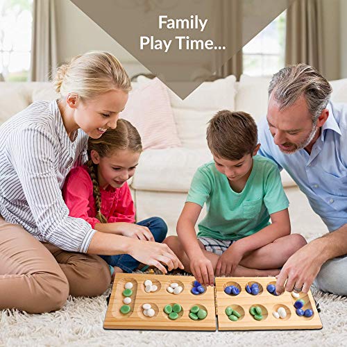 Point Games Solid Wood Deluxe Mancala - Folding Board Game w Metal Latch and Glass Marbles- Portable Strategy Travel Game - Recommended Ages 6+ - Image 5