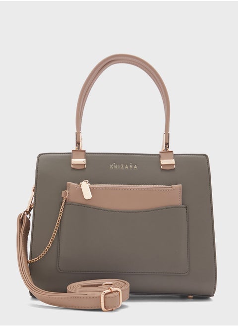 Colour Block Satchel With Pouch