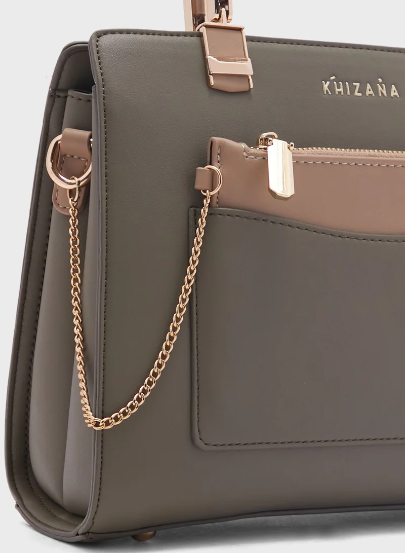 Khizana Colour Block Satchel With Pouch