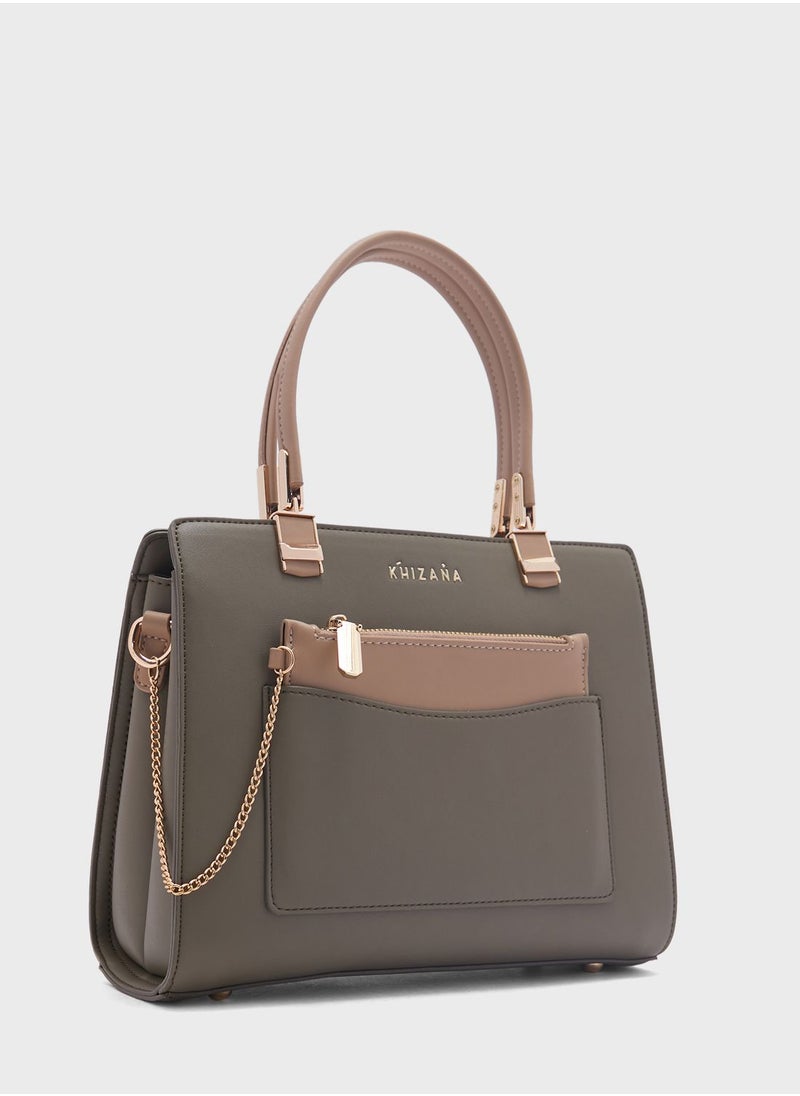 Colour Block Satchel With Pouch