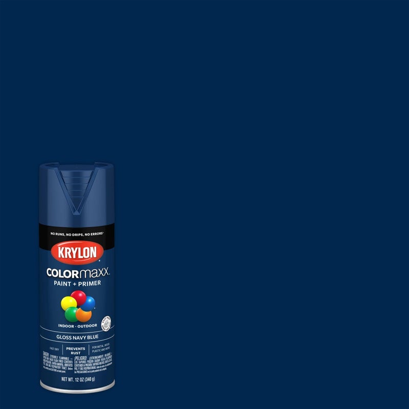 KRYLON طلاء ورنيش كرايلون K05529007 COLORmaxx ورنيش وطبقة أساسية للاستخدام الداخلي/الخارجي، أزرق بحري لامع 12 أونصة (عبوة من 1) - Image 1