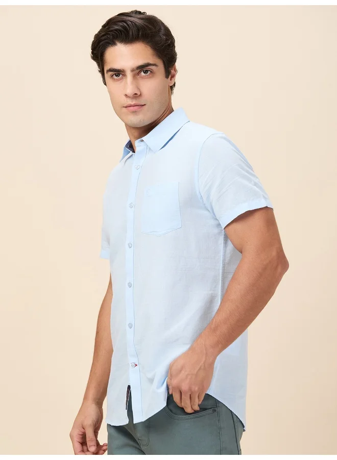 Being Human Mens Sky Blue Collared Short Sleeve Shirt
