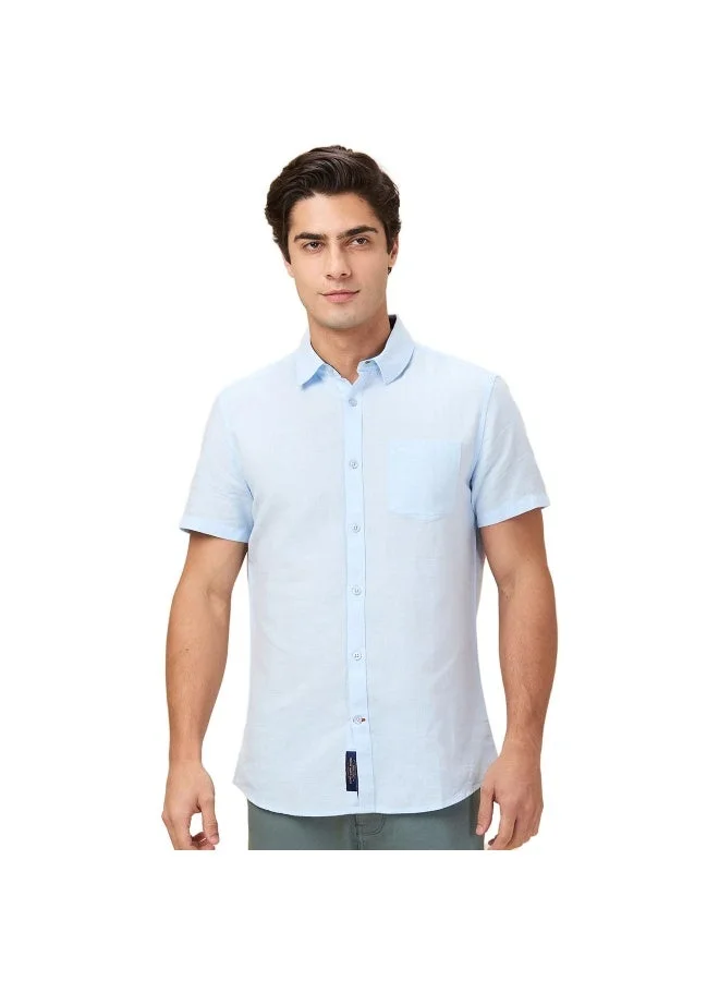 بيينغ هيومان Mens Sky Blue Collared Short Sleeve Shirt