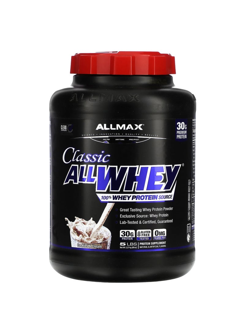 Allmax CLASSIC ALLWHEY, 100% Whey Protein Source, Cookies & Cream, 5 lbs. (2.27 kg)