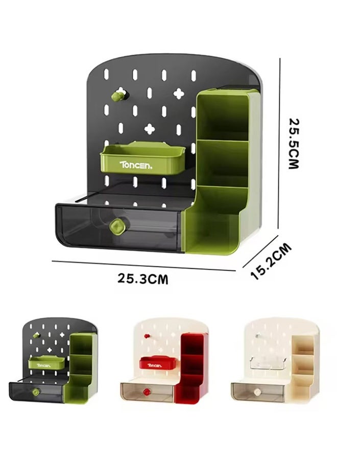 JCB CHIC صندوق تخزين سطح المكتب، رف فرز متنوع متعدد الوظائف، لوح مثقوب، نمط درج، حامل أقلام من اللوح الأكريليكي منظم أدوات مكتبية مكتبية متنوعة (TC-1001-green)  - Image 2