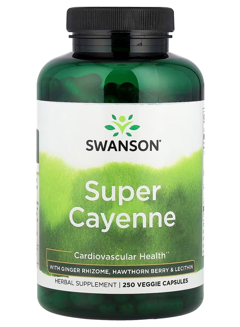Swanson, Super Cayenne with Ginger Rhizome, Hawthorn Berry & Lecithin, 250 Veggie Capsules