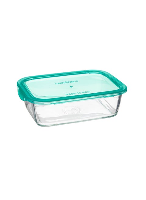 Heat resistant glass food container with plastic cover