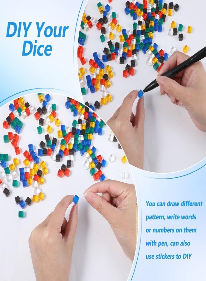 Yolev 180 Pcs Acrylic Cubes Game Tokens 8mm 6 Colors Mini Blank Dice Board Game Pieces for Board Games DIY Customization for Counters Assorted Color No Hole Dices Beads - Image 4