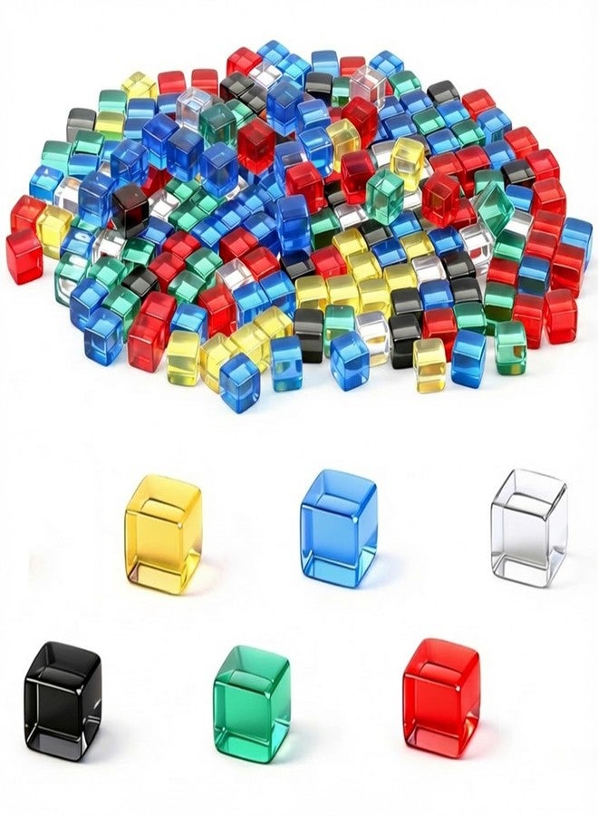 Yolev 180 Pcs Acrylic Cubes Game Tokens 8mm 6 Colors Mini Blank Dice Board Game Pieces for Board Games DIY Customization for Counters Assorted Color No Hole Dices Beads - Image 1