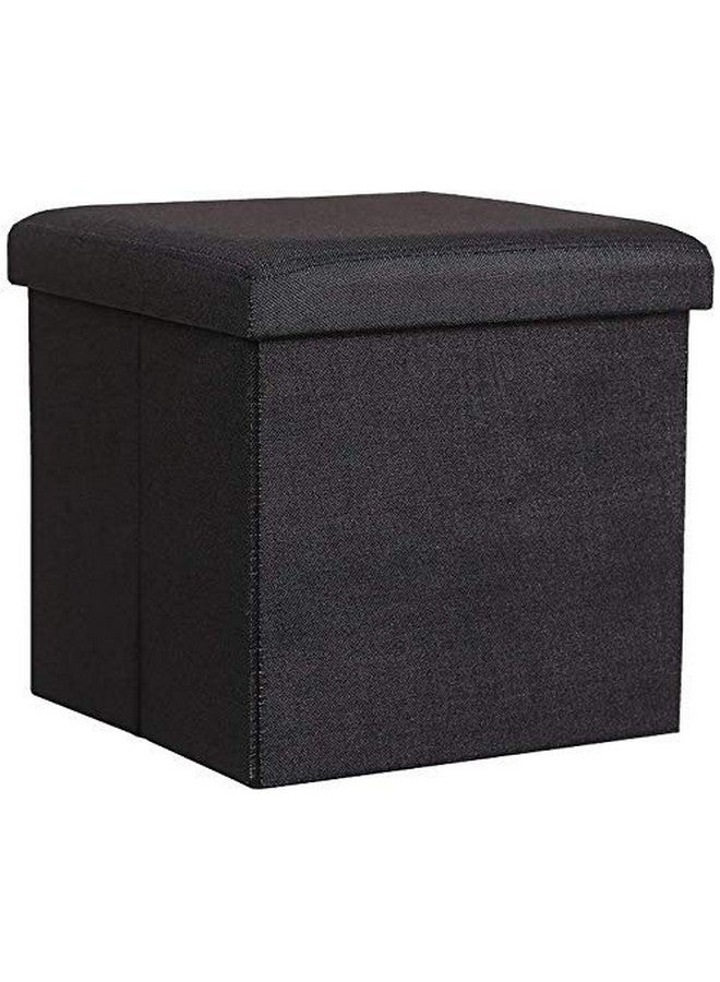 SKYFUN (LABEL) Fabric Linen Collapsible Folding Ottoman Footrest Sitting Cum Storage Cube Stool Bag Bedding Organizer (Black) - Image 1