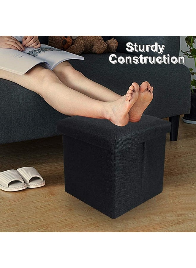 SKYFUN (LABEL) Fabric Linen Collapsible Folding Ottoman Footrest Sitting Cum Storage Cube Stool Bag Bedding Organizer (Black) - Image 3