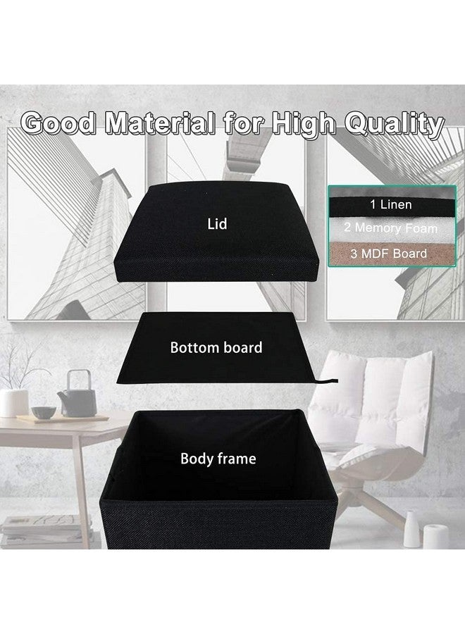 SKYFUN (LABEL) Fabric Linen Collapsible Folding Ottoman Footrest Sitting Cum Storage Cube Stool Bag Bedding Organizer (Black) - Image 2
