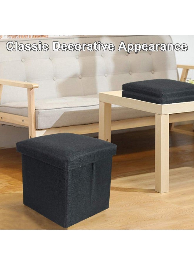 SKYFUN (LABEL) Fabric Linen Collapsible Folding Ottoman Footrest Sitting Cum Storage Cube Stool Bag Bedding Organizer (Black) - Image 5