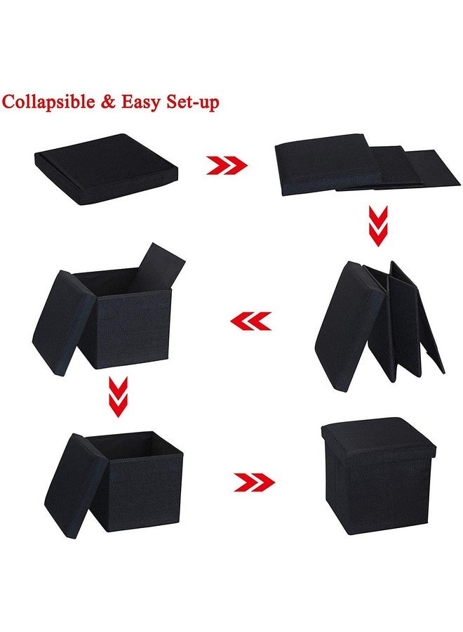 SKYFUN (LABEL) Fabric Linen Collapsible Folding Ottoman Footrest Sitting Cum Storage Cube Stool Bag Bedding Organizer (Black) - Image 4