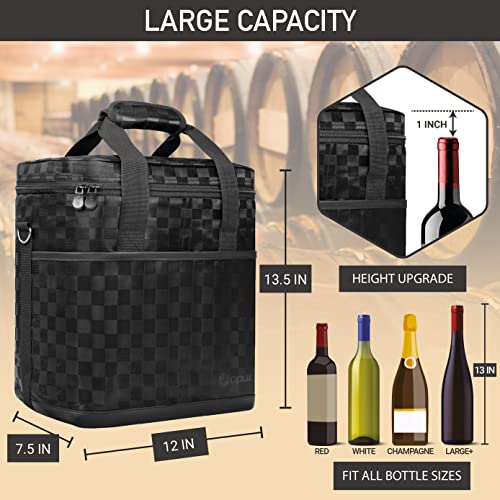 OPUX 6 Bottle Carrier Tote | Insulated Padded Wine Cooler Bag for Travel. Picnic, BYOB | Portable Leakproof Wine Tote Bag for Dinner, Party, Christmas, Wine Gift for Women, Men (Black Square) - Image 3