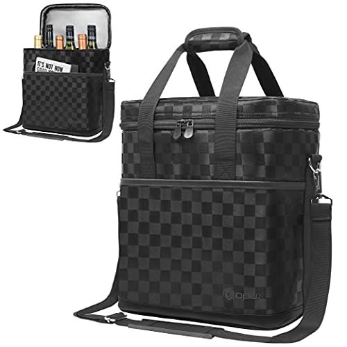 OPUX 6 Bottle Carrier Tote | Insulated Padded Wine Cooler Bag for Travel. Picnic, BYOB | Portable Leakproof Wine Tote Bag for Dinner, Party, Christmas, Wine Gift for Women, Men (Black Square) - Image 1