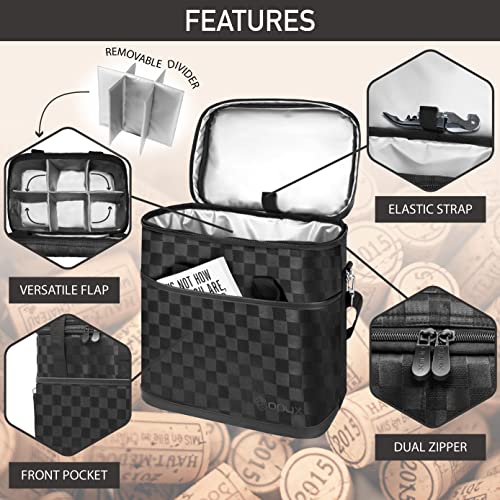 OPUX 6 Bottle Carrier Tote | Insulated Padded Wine Cooler Bag for Travel. Picnic, BYOB | Portable Leakproof Wine Tote Bag for Dinner, Party, Christmas, Wine Gift for Women, Men (Black Square) - Image 4