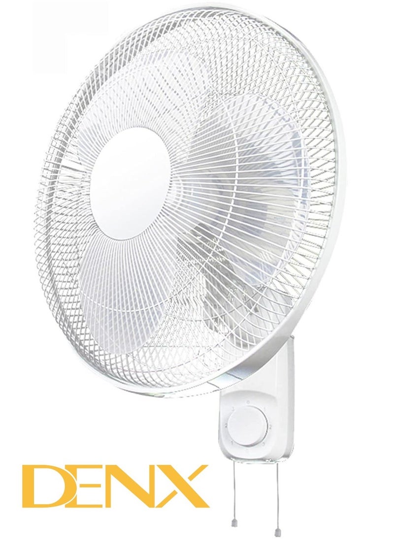 Denx 16 Inch Wall Fan High Performance Fan With 3 Speed ​​Controls, 5 Leaf Blades And 2 Pull Cord Adjustable Tilt Angle And Efficient Cooling - Image 1