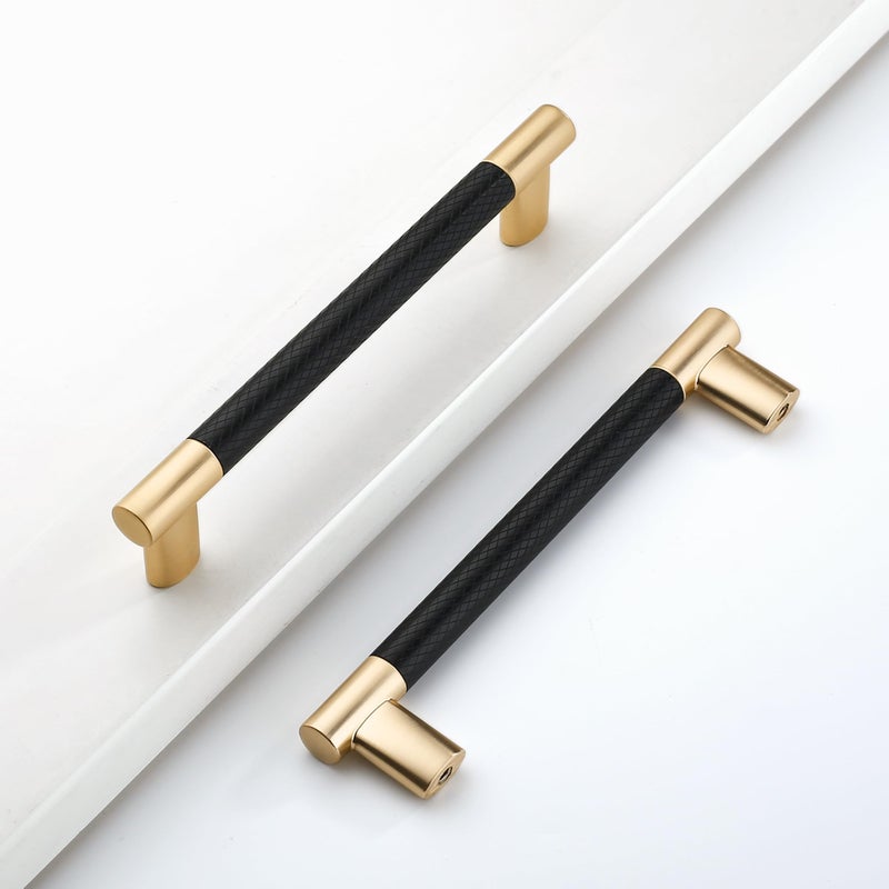Coinkoly 10 Pack 5''(128mm Hole to Hole) Black and Gold Cabinet Pulls, Knurled Brushed Gold & Matte Black Cabinet Handles for Kitchen Drawers, Bathroom Vanity, Dresser - Heavy Duty Zinc Alloy Hardware - Image 1