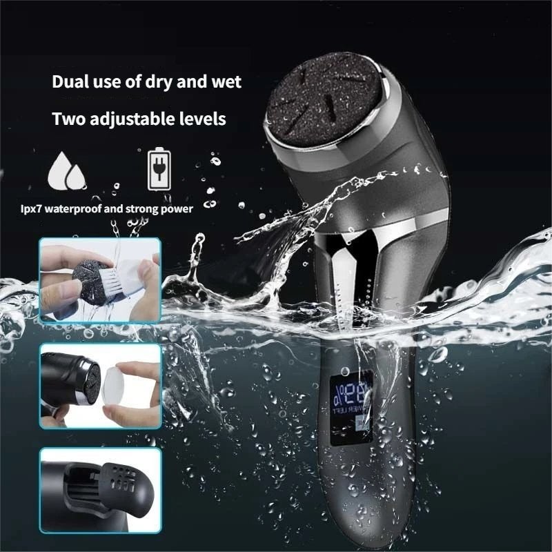 مزيل مسامير القدم الكهربائي القابل للشحن، 3 رؤوس طحن محمولة مقاومة للماء، أدوات مانيكير احترافية للجلد الجاف المتصلب - أسود 1200 مللي أمبير - Image 2