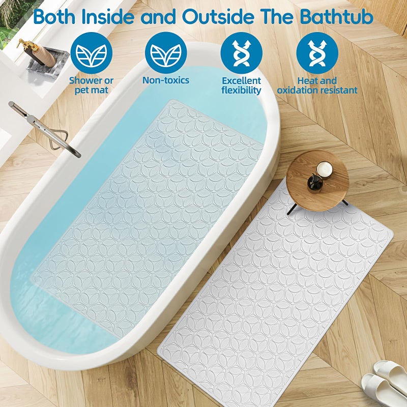 WRISIN Bathtub Mat Non Slip with Suction Cups - 100% Rubber Bathroom Mat Textured for Bath Tub Shower Safety - Soft on Touch - BPA/PVC Free - Pet Dog Bath Mat - Machine Washable - 16 Ã— 28 Inchï¼ˆWhiteï¼‰ - Image 4