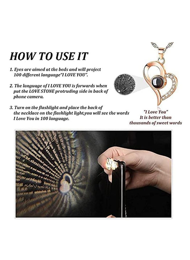 يوڠام هدية عيد ميلاد للنساء، علبة مجوهرات مع وردة محفوظة يدوية الصنع، قلادة "أحبك" بـ 100 لغة هدية للصديقة، الأم، الزوجة - Image 4