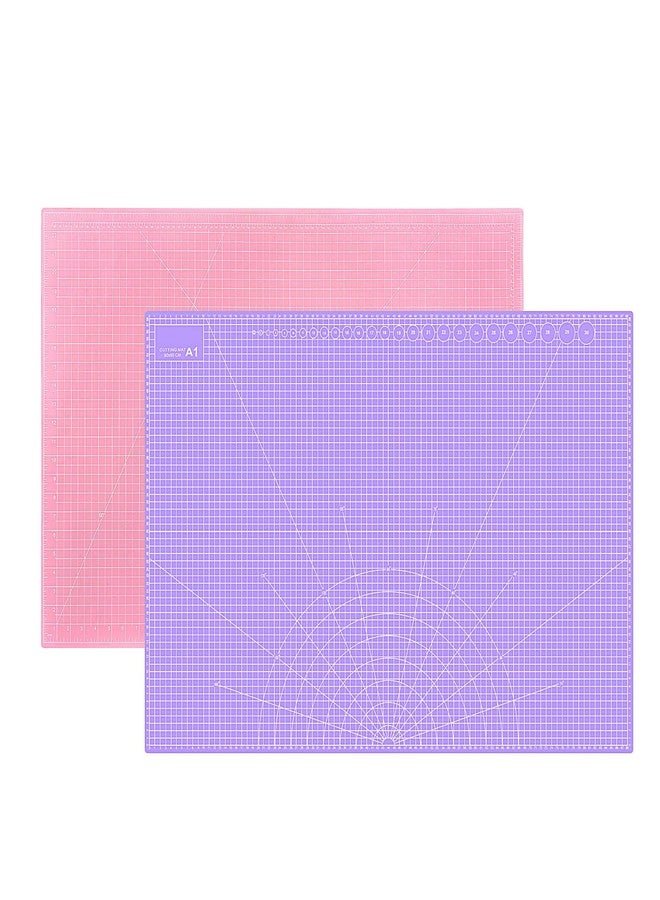 plzzree Double Sided Sewing Self Healing Cutting Mat 24 x 36 Inches, A1 Size Craft Sewing Cutting Mat for Crafts and Fabric, Purple & Pink Design - Image 1