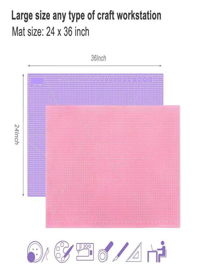 plzzree Double Sided Sewing Self Healing Cutting Mat 24 x 36 Inches, A1 Size Craft Sewing Cutting Mat for Crafts and Fabric, Purple & Pink Design - Image 2
