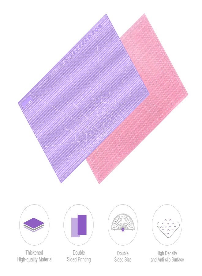 plzzree Double Sided Sewing Self Healing Cutting Mat 24 x 36 Inches, A1 Size Craft Sewing Cutting Mat for Crafts and Fabric, Purple & Pink Design - Image 3