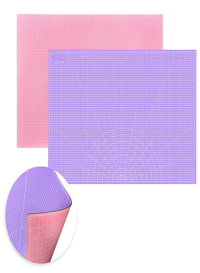 plzzree Double Sided Sewing Self Healing Cutting Mat 24 x 36 Inches, A1 Size Craft Sewing Cutting Mat for Crafts and Fabric, Purple & Pink Design - Image 4