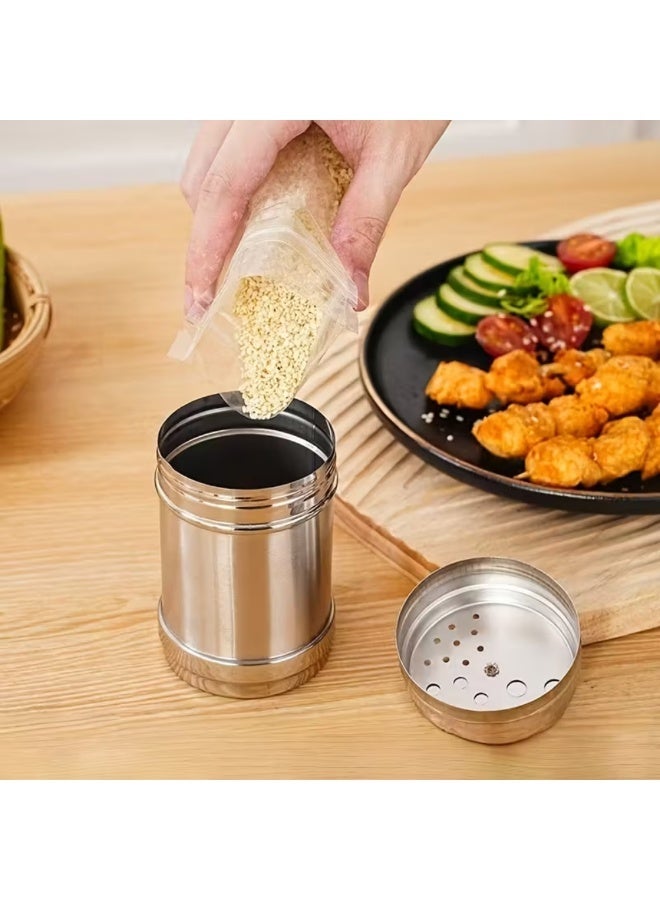 أمم 1PCS طاحنة توابل بغطاء دوار من الفولاذ المقاوم للصدأ – موزع ملح وفلفل وسكر قابل لإعادة التعبئة مع غطاء دوار قابل للتعديل، حاوية توابل بدون انسكاب - Image 3