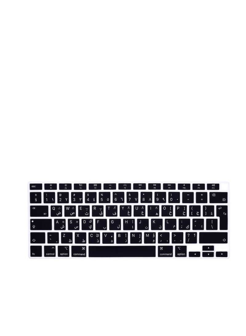 Arabic Language Ultra Thin Silicone Keyboard Cover for 2021 2020 MacBook Air 13 Inch A2179 and A2337 Apple M1 Chip (EU Layout) with Touch ID Keyboard Accessories Protective Skin (Black)  - Image 1