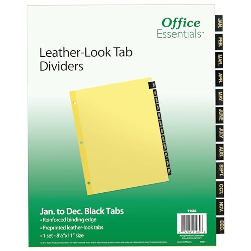Office Essentials 11484 Preprinted Black Leather Tab Dividers, 12-Tab, Letter - Image 5