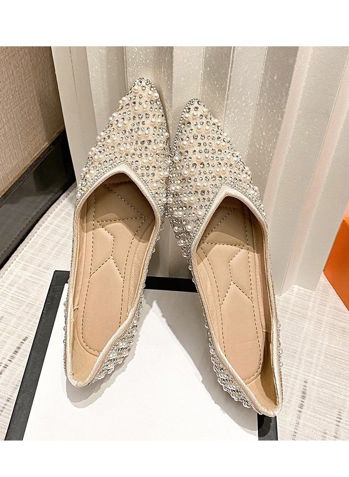 Light Luxury Rhinestone Pointed Flat Shoes  - Image 1