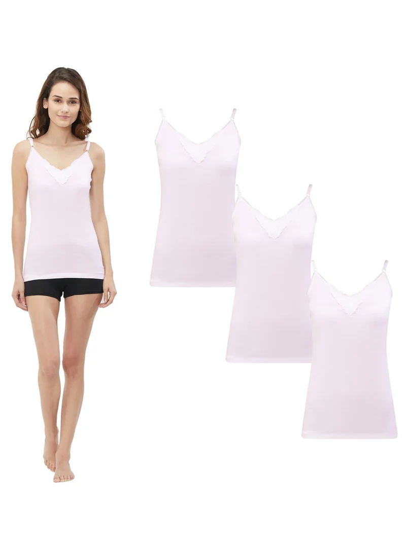 BYC WOMEN'S ADJUSTABLE STRAP COTTON CAMISOLE (PACK OF 3) - PINK