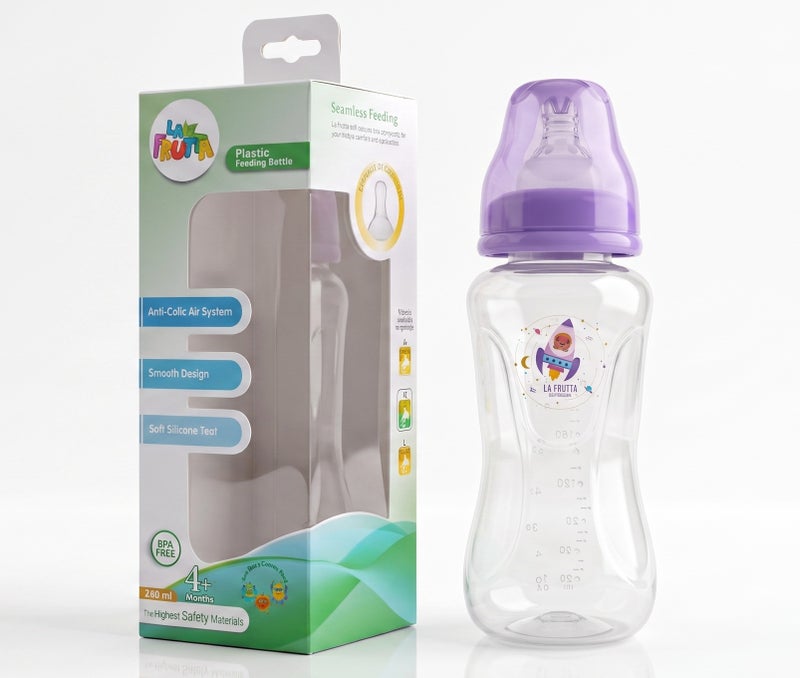 La Frutta La Fruta Comfort Plastic Bottle, Anti-Colic Air System for 4+ Months, 240ml Capacity, with Soft Silicone Teat, BPA-Free - Purple - Image 3