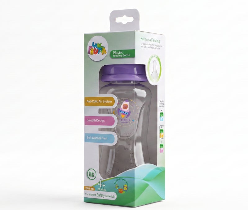 La Frutta La Fruta Comfort Plastic Bottle, Anti-Colic Air System for 4+ Months, 240ml Capacity, with Soft Silicone Teat, BPA-Free - Purple - Image 4