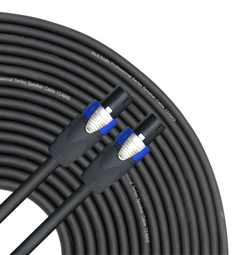GLS Audio 50 feet Speaker Cable 12AWG Patch Cords - 50 ft Speakon to Speakon Professional Cables Black Neutrik NL4FX (NL4FC) 12 Gauge Wire - Pro 50' Speak-on Cord 12G - Single - Image 1