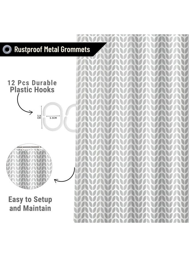 HOMETHREADS HOMETHREADS Embrace Luxury with Our 6.5-Feet Long Premium Polyester Shower Curtain with 12 Hooks for a Lavish Bathroom Ambiance | Stylish, Splendid, and Perfectly Sized (Grey_Leaf, 180x200cm)  - Image 2