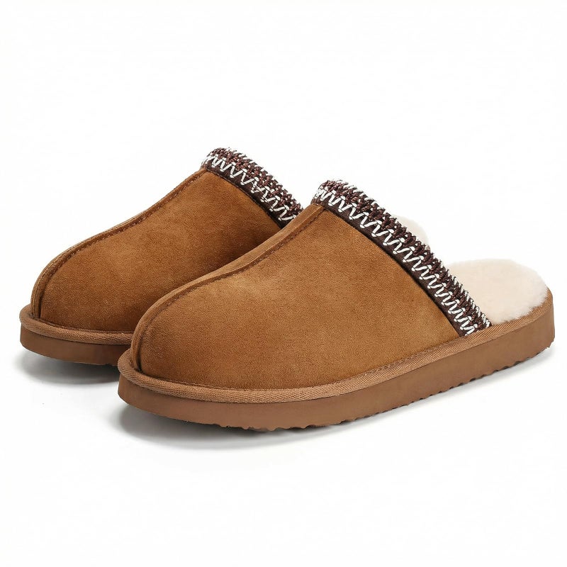 OOW Fuzzy Slippers for Women Cozy House Shoes Winter Warm Memory Foam Slipper for Indoor and Outdoor Faux Fur Mules Cute Fluffy Clogs Chestnut Size 8 - Image 1