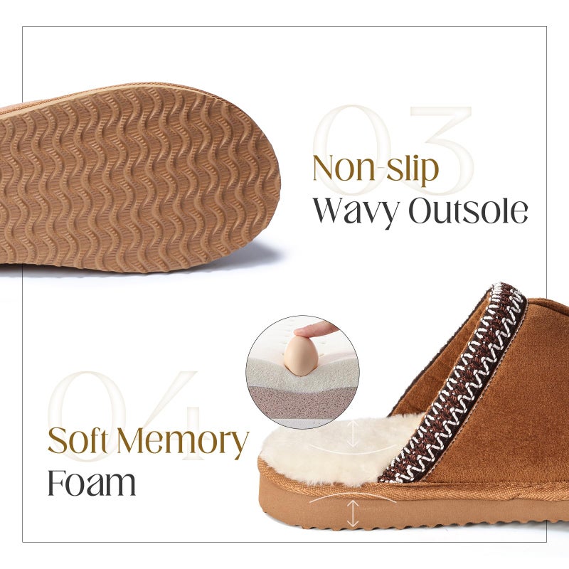 OOW Fuzzy Slippers for Women Cozy House Shoes Winter Warm Memory Foam Slipper for Indoor and Outdoor Faux Fur Mules Cute Fluffy Clogs Chestnut Size 8 - Image 5