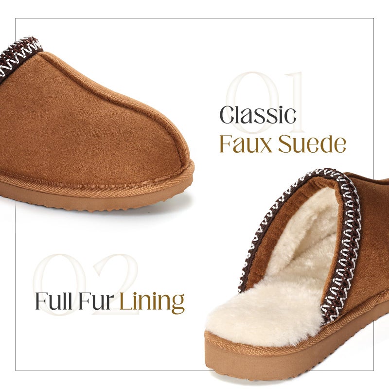 OOW Fuzzy Slippers for Women Cozy House Shoes Winter Warm Memory Foam Slipper for Indoor and Outdoor Faux Fur Mules Cute Fluffy Clogs Chestnut Size 8 - Image 4