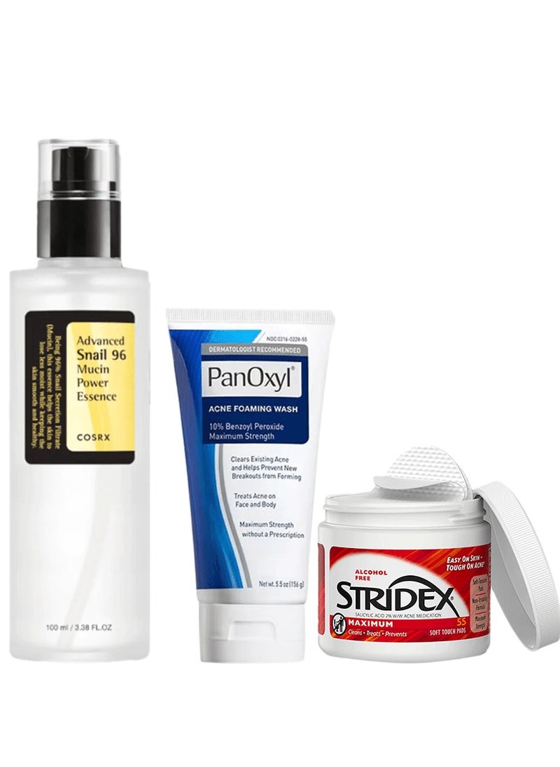 stri dex - Stridex Maximum Cotton 55 Count, PanOxyl Daily Anti-Acne Wash 156g and Cosrx Advanced Snail 96 Cream with Powerful Mucin Protein Extract - 100ml - Image 1