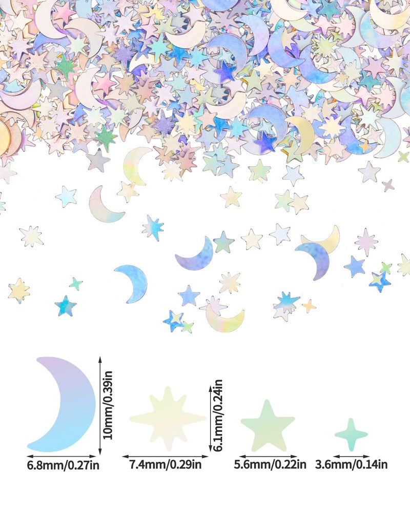 Aecsze 4000 Pcs Star Confetti, Glitter Confetti, Holographic Metallic Star Glitter, Holographic Moon for Party Decorations, Wedding, Birthday, Festival, DIY, Unicorn Theme, Silver, 10mm - Image 2