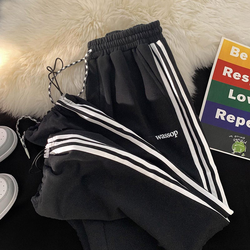 Vintage American Striped Joggers Men Oversized Drawstring Gray - Image 2