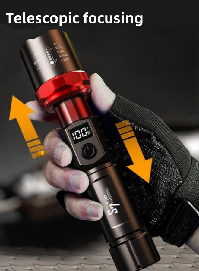 S7 Rechargeable flashlight, 10000 high brightness flashlight with side COB lamp, most powerful 26650 battery, 7 lighting modes, zoom, IPX4 waterproof, for emergency use, camping,flashlight xhp70 - Image 2